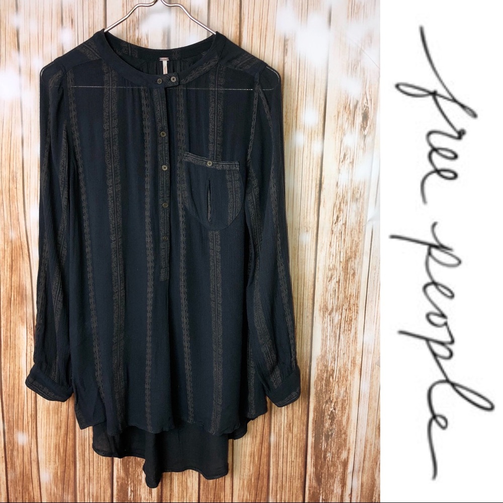 HIGH LOW FREE PEOPLE TUNIC HALF BUTTON UP STRIPE